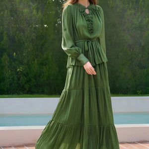 Váy Midi mùa xuân hè thời trang nữ cổ tròn dài tay thiết kế sang trọng diềm Xếp Nếp thanh lịch Dự Tiệc Nữ - Product Image 1