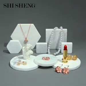 SHI SHENG Popular Design Unique Round White Gold Necklace Ring Pendant Marble Jewelry Display Stand
