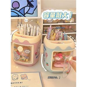 Happy Pigs – porte-stylo rond en plastique, boîte de rangement de papeterie avec couvercle magnétique, organisateur de bureau pour étudiants, dortoir - Product Image 1