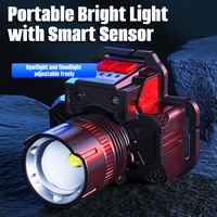 Lampe frontale LED super lumineuse à détecteur de mouvement, zoomable, rechargeable par USB, batterie 18650, portable, IP44, lampe frontale pour la randonnée, la course nocturne