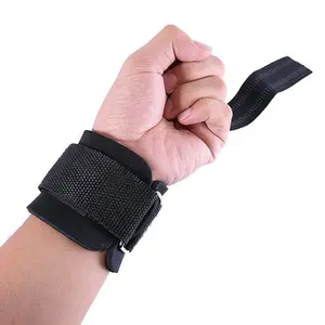 Tali pergelangan tangan Angkat Berat badan elastis olahraga dapat diatur dukungan pergelangan tangan jempol tas hitam merah uniseks kemasan nilon disesuaikan