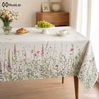 Nappe HuaLai sur mesure en faux coton et polyester, imprimé floral botanique ivoire, pour fête de jardin printanière