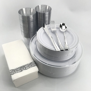 120 Pieces Gold Rim <strong>Dinner</strong> <strong>Set</strong> <strong>Plastic</strong> Dinnerware <strong>Set</strong> for Party or Wedding - Product Image 3