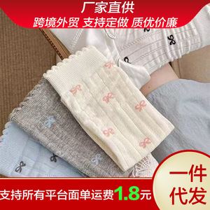 Mid-Calf <b>Socks</b> With Bow Pattern White Milky White Blue Gray <b>Breathable</b> Sweat-Absorbing For Women Youth 18-40 Years Old - Product Image 5