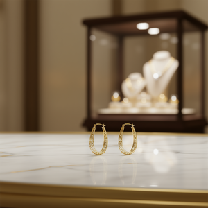 Boucles d'oreilles créoles en or E3381 pour femmes, bijoux fins classiques pour tous les jours, boucles d'oreilles plaquées or - Product Image 2