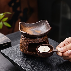 موقد سيراميك عتيق الطراز لنشر العطور |   موقد شاي ومبخرة زيوت عطرية للاستخدام المنزلي الداخلي، موقد صغير لتبخير مسحوق البخور وأوراق الشاي والعطور - Product Image 1