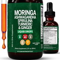 Complément alimentaire liquide à base de plantes Moringa Ashwagandha avec spiruline, curcuma, gingembre, formule naturelle