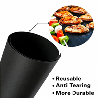 Tapis de cuisson pour barbecue en fibre de verre enduite de PTFE noir, épaisseur 0,1/0,2 mm, antiadhésif, compatible lave-vaisselle, écologique, 30x60 cm