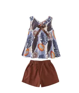 Hot Sale A Lovely Teen Korean Beauty Sleeveless Sport Print Summer Girls Two Piece Set For Kid Made In China