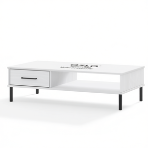Table basse Oslo en pin massif blanc avec pieds en métal, modèle D0100H7779P - Product Image 1