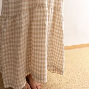 Abito Estivo da Bambina all'Ingrosso Personalizzato in Puro <span class=keywords><strong>Lino</strong></span> Stile Vintage a Maniche Lunghe a Quadri Gingham con Decorazione a Volant - Product Image 6