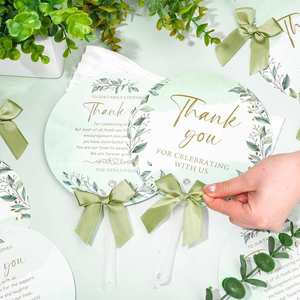 Éventails en plastique personnalisés pour mariage avec nœud, en forme de feuille, pour remerciements, en vrac, pour anniversaire, fête prénuptiale - Product Image 5