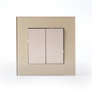 European Standard 86 Type Home Wall Light Switches Tempered Glass Plate 2 Gang 1 Way 2 Way Electric Wall Switch