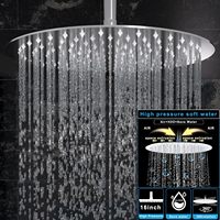 HOMEDEC Ensemble de douche de plafond 16 pouces avec effet pluie, robinet mitigeur 3 voies, douchette à main 2 fonctions, finition chromée, fabriqué en Chine