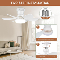 Ventilateur de plafond à économie d'énergie avec lumière, douille E27, 5 pales, avec lumière LED et télécommande