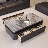 Table basse moderne de luxe léger, durable et portable, en pierre frittée, avec double tiroirs de rangement, coins arrondis, anti-collision