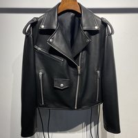 Veste de moto asymétrique pour femme, courte et ajustée, en cuir d'agneau véritable, pour l'automne