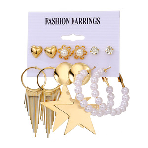 Wholesale New Creative Pearl Simple Retro <strong>Hoop</strong> Drop Dangle <strong>Large</strong> 6 Pairs Set Fashion Jewelry Earring for Women - Product Image 6