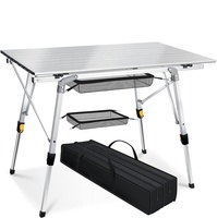 YILU Table pliante d'extérieur en aluminium Table d'extérieur réglable et portable Table de pique-nique pliante en métal blanc argenté