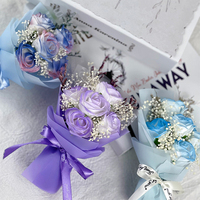 Bouquet de fleurs artificielles de luxe, roses artificielles en savon, mini bouquet de fleurs, lavande, cadeau personnalisé pour la Saint-Valentin