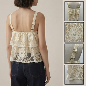 2026 Coquette Aesthetic <strong>Cream</strong> Lace Layered Camisole <strong>Top</strong> Women Sweet Ruffle Tie Front Square Neck Fairycore <strong>Crop</strong> <strong>Top</strong> - Product Image 2