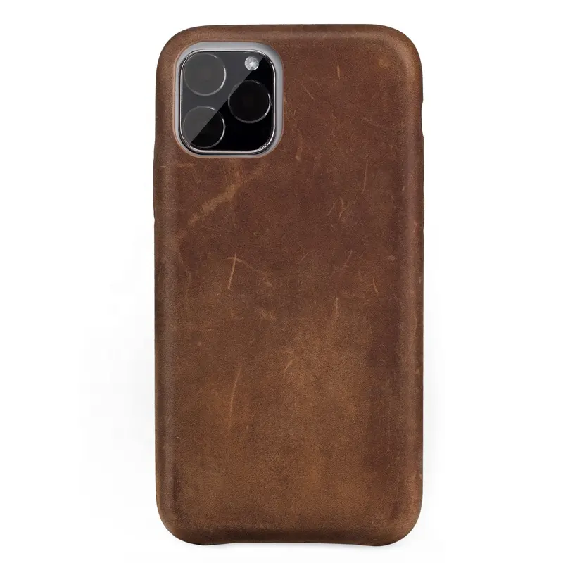 Guangzhou Top Grain Luxe Retro Crazy Horse Lederen Olie Waxed Echt Leer Ultra-Dunne Back Cover Phone Case Voor iphone 11pro