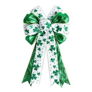 新MSD爱尔兰风格丝带蝴蝶结有线绿色和白色爱尔兰丝带蝴蝶结闪光节丝带蝴蝶结