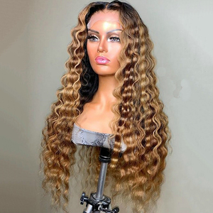 Perruques bouclées <span class=keywords><strong>blond</strong></span> miel à racines foncées en <span class=keywords><strong>cheveux</strong></span> humains pour femmes noires, perruque frontale en dentelle profonde bouclée ombrée colorée sur mesure en <span class=keywords><strong>cheveux</strong></span> humains. - Product Image 5