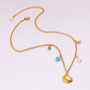 Collares de Acero Inoxidable con Baño de Oro de 18k, Colgante de Concha, Cuentas de Turquesa, Dije de Perla, Acento de Cristal, Joyería de Verano para Playa para Mujer - Product Image 1