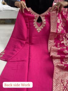 Elegant Magenta Silk <strong>Kurta</strong> <strong>Set</strong> with Intricate Embroidery and Banarasi <strong>Dupatta</strong> for Women and Girls Anarkali <strong>Suit</strong> - Product Image 3