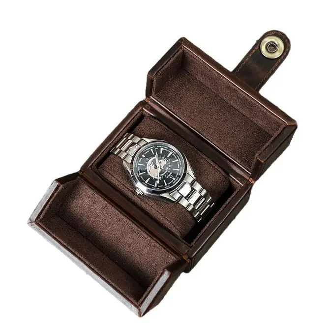กระเป๋าใส่นาฬิกาหนัง นาฬิกากลไกป้องกันฝุ่น กล่องใส่นาฬิกาหนัง 1 ที่นั่ง เก้าอี้เดินทาง มือจับมือ