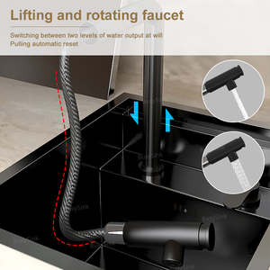 Conception carrée moderne de barre d'évier de cuisine de cuvette simple avec au-dessus de la couleur noire cachée d'acier inoxydable de robinet - Product Image 4