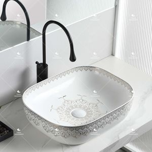 Lavabo en <span class=keywords><strong>céramique</strong></span> à poser sur plan de travail, forme carrée, prix de gros de Chaozhou, bonne qualité, pour salle de bain - Product Image 2
