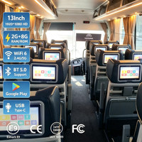 Écran de siège de bus Buspad 13,3 pouces pour sièges arrière avec Wi-Fi, compatible avec les bus Yu Tong, King Long, Zhong Tong et Higer