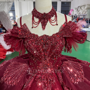 Mc044 Luxury Burgundy Quinceanera <b>Dress</b> Beaded Glitter <b>Ruffle</b> Princess Ball Gown Sweet 15 Birthday Party <b>Dress</b> Jancember - Product Image 5