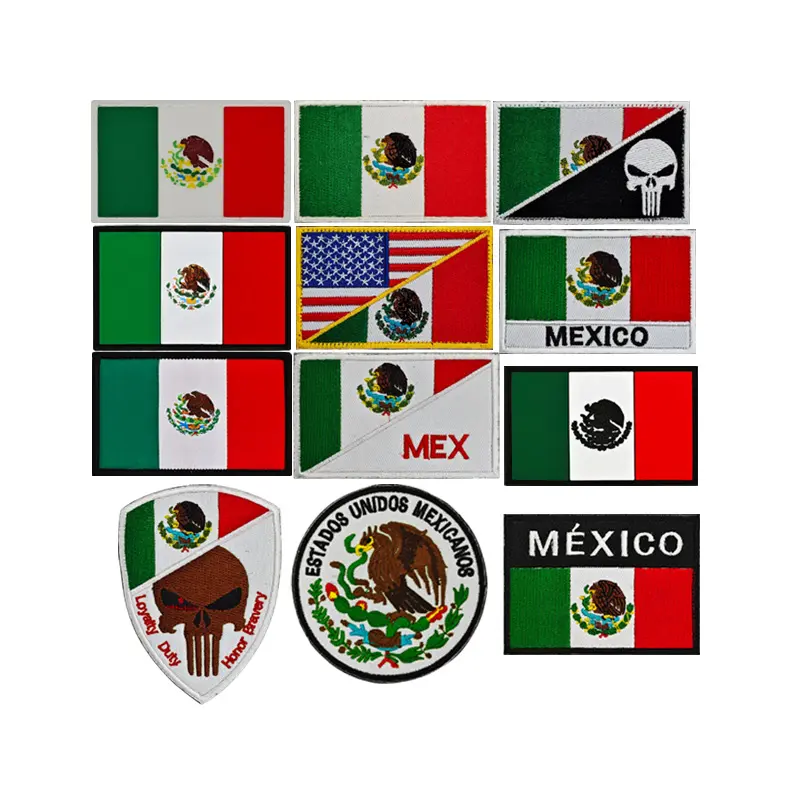 Mexican Flag Embroidered Fabric Patch PVC Soft Rubber with Lace Hook Back Sustainable Denim for Decorations