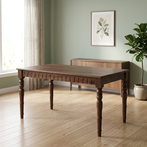 Classic Teak <b>Wood</b> Console <b>Table</b> with Turned <b>Legs</b> and Decorative Front - Product Image 4