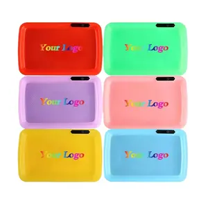 2024 Wholesale Low Moq Smoking Led Rolling Tray Light Up Colored Glitter Custom Led Trays With Digital Scale