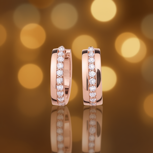 Boucles d'oreilles en or rose E2948 avec diamants ronds taille brillant, couleur G, diamants naturels, classiques pour femmes, à porter au quotidien - Product Image 2