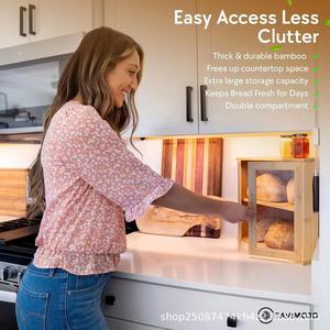 बड़ी क्षमता बांस के कोने ब्रेड बॉक्स रसोई के लिए लकड़ी की रोटी रोटी का भंडारण भोजन बॉक्स - Product Image 4