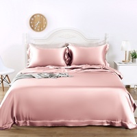 Parure de lit quatre pièces en soie, bordures larges, 30 Momme, 100% Soie de Mûrier, toutes saisons, couleur unie, style moderne et minimaliste pour la maison