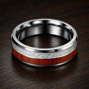 Bague géométrique <span class=keywords><strong>en</strong></span> forme de U <span class=keywords><strong>en</strong></span> acier inoxydable JLM avec incrustation de bois et feuille d'argent, unisexe, pour la mode, alliance de mariage, cadeau - Product Image 4