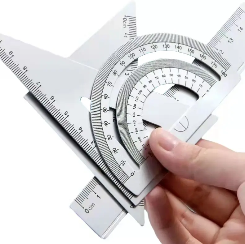 Металлическая линейка с бесплатной лазерной надписью и волнистыми линиями, многофункциональная линейка для рисования из четырех частей