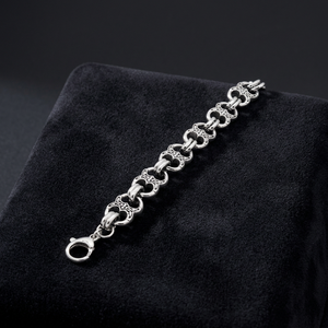 Chaîne de bracelets vintage en argent 925 à double lobe et maillons filigranés - Product Image 3