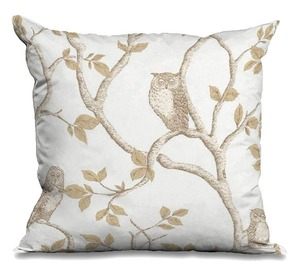 Housse de coussin de luxe brodée carrée motif hibou et arbre, idéale pour la maison et l'hôtellerie, prix abordables - Product Image 1