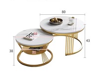 Ensemble de 2 tables basses rondes modernes en pierre pour salon, écologiques, durables, avec rangement, table à thé