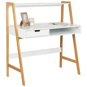 Mesa de madeira, design criativo simples, móveis, branco, aprendizado, escritório, mesa de madeira