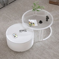 Table basse en verre et métal pour petites maisons et salons, avec espace de rangement et roulettes, en bois massif