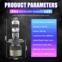 Ampoule de phare LED A82 100W H4 H7 6800LM 6000K Blanc Voiture Moto Lentille de projecteur Canbus Kit de conversion de phare LED automobile