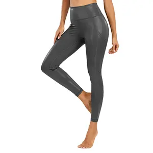 厂家直销即期发货时尚闪亮黑色运动打底裤女健身瑜伽裤